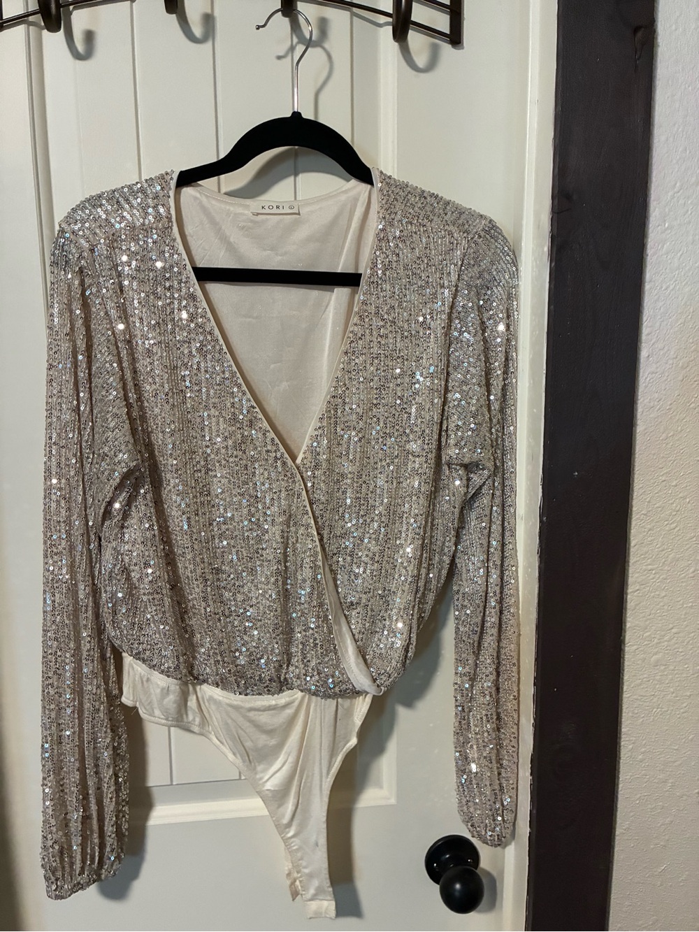 Kori Champagne Sequin Wrap Bodysuit